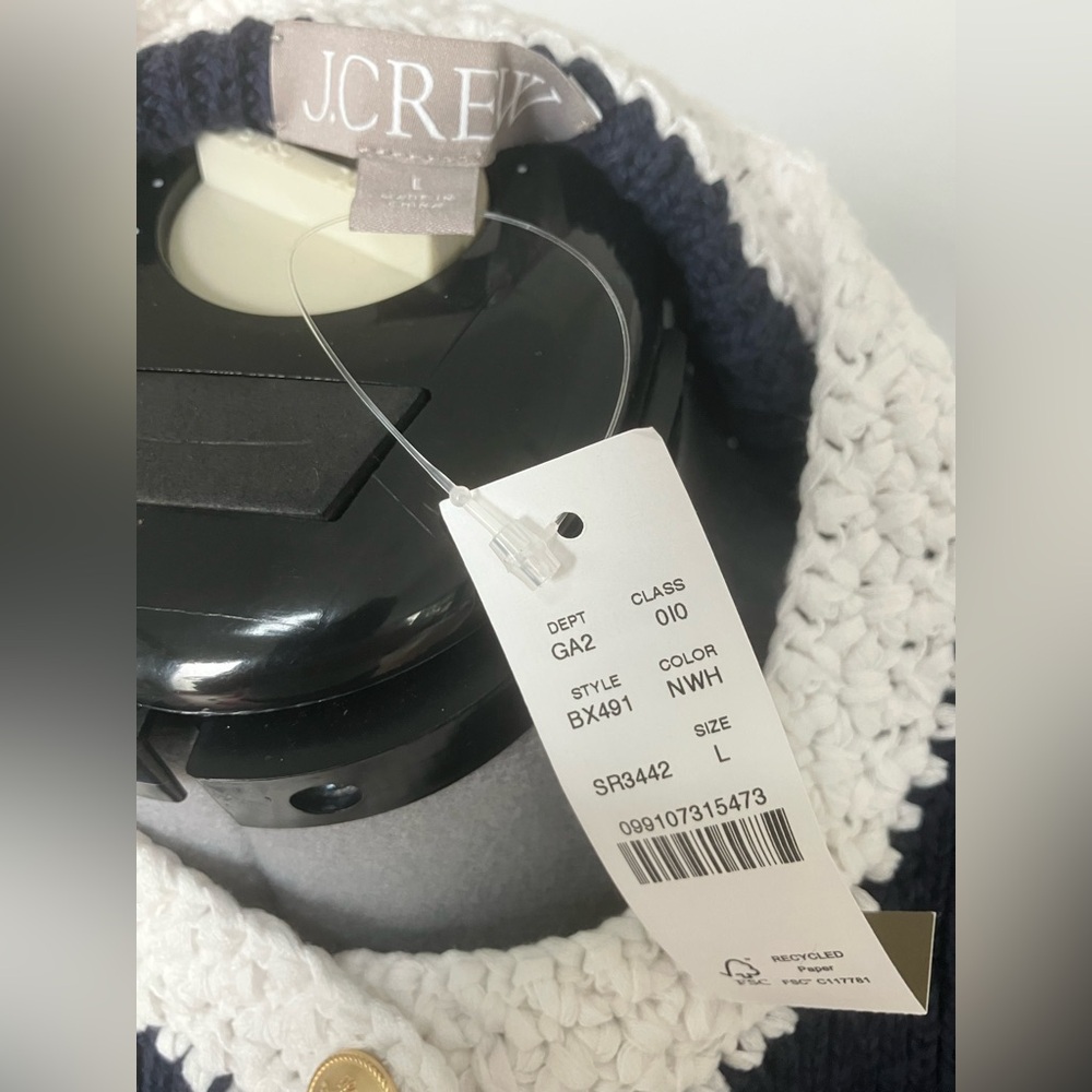 J. Crew NWT Navy and White Cropped Knit Cardigan - Picture 4 of 4